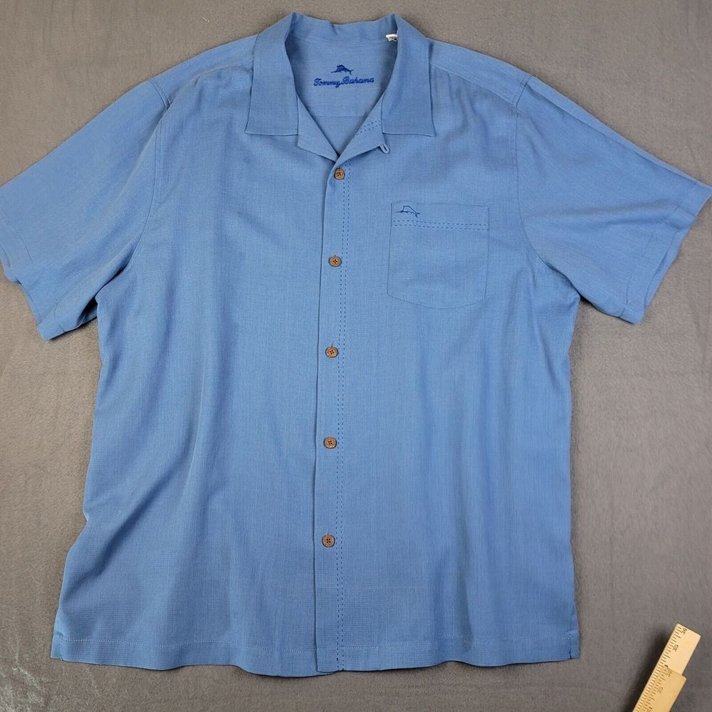 Tommy Bahama Camp Shirt Men's Silk Button-up Short Sleeve Blue Size XL